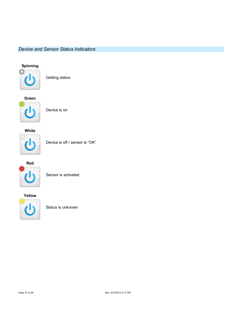 Device and sensor status indicators | INSTEON Hub - 2242-222 (US), 2242-422 (EU), 2242-442 (UK), 2242-522 (AUS/NZ) Manual User Manual | Page 10 / 26
