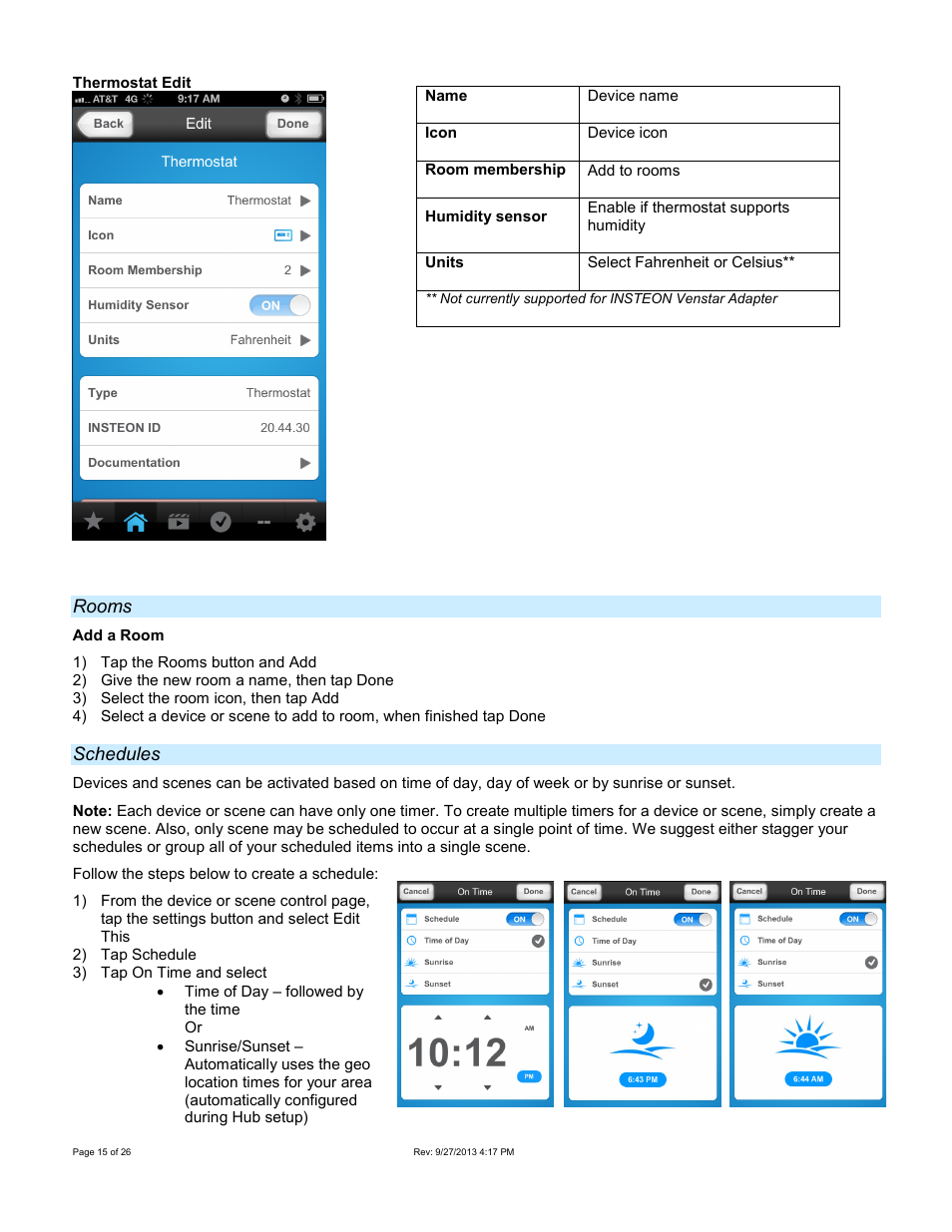 Rooms, Schedules | INSTEON Hub - 2242-222 (US), 2242-422 (EU), 2242-442 (UK), 2242-522 (AUS/NZ) Manual User Manual | Page 15 / 26