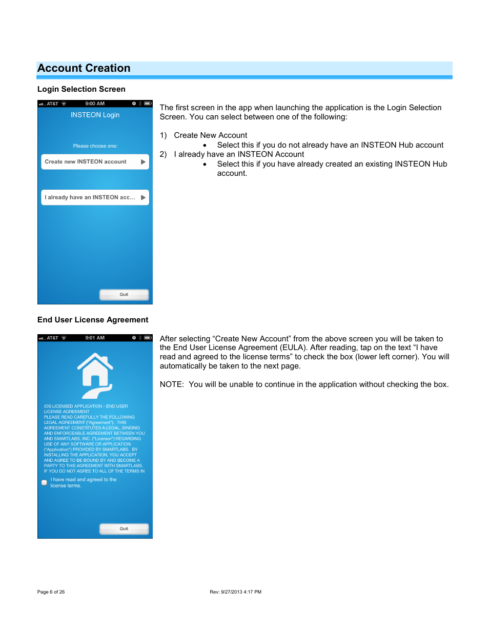 Account creation | INSTEON Hub - 2242-222 (US), 2242-422 (EU), 2242-442 (UK), 2242-522 (AUS/NZ) Manual User Manual | Page 6 / 26