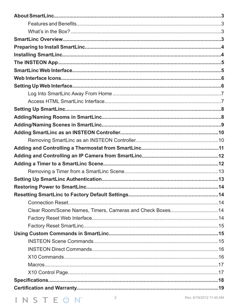 INSTEON SmartLinc (2412N) Manual User Manual | Page 2 / 20