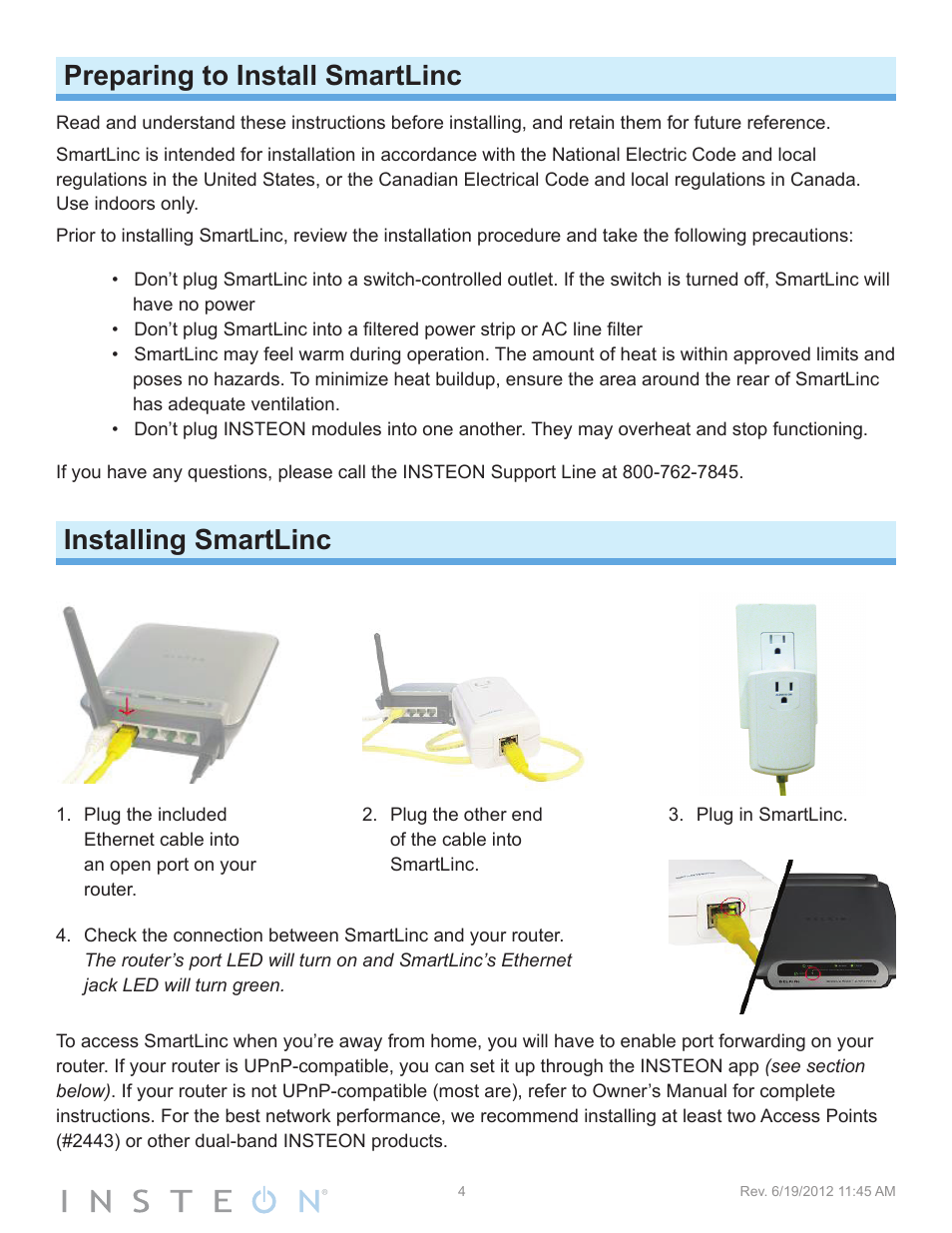 Preparing to install smartlinc, Installing smartlinc | INSTEON SmartLinc (2412N) Manual User Manual | Page 4 / 20