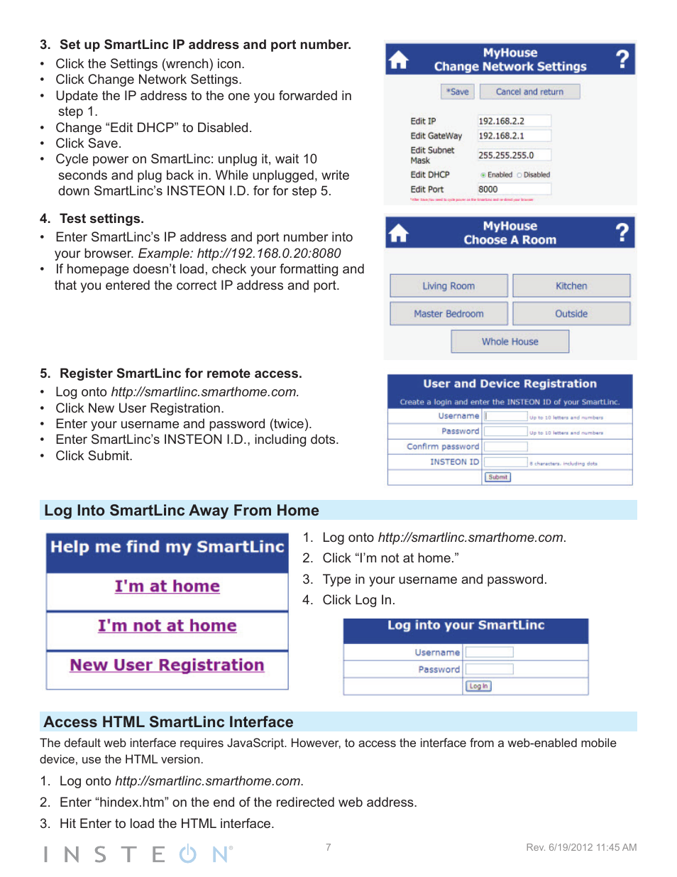 Log into smartlinc away from home, Access html smartlinc interface | INSTEON SmartLinc (2412N) Manual User Manual | Page 7 / 20
