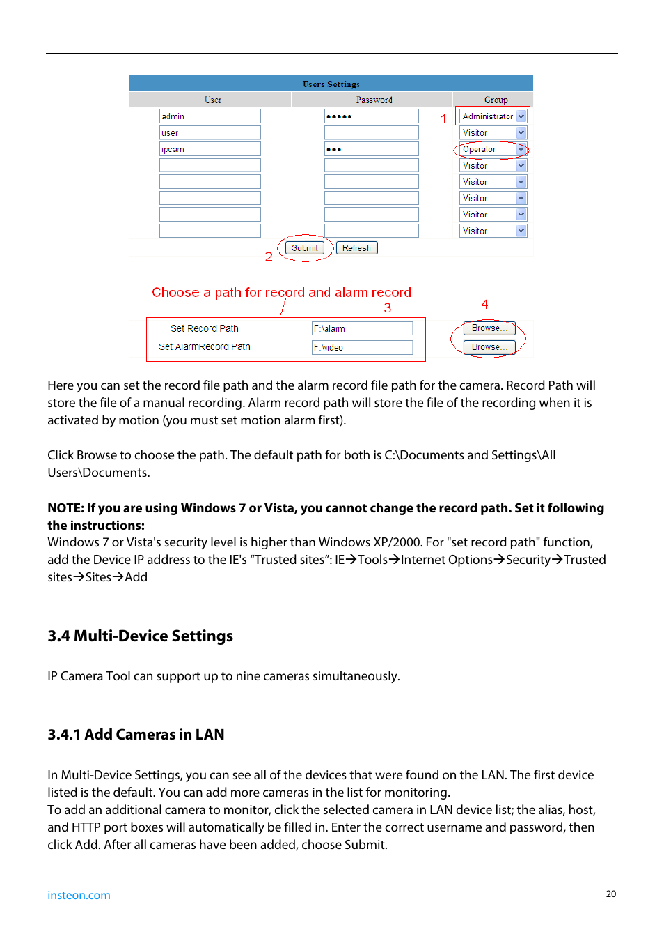 4 multi-device settings, 1 add cameras in lan | INSTEON 75790, 75790WH Manual User Manual | Page 22 / 46