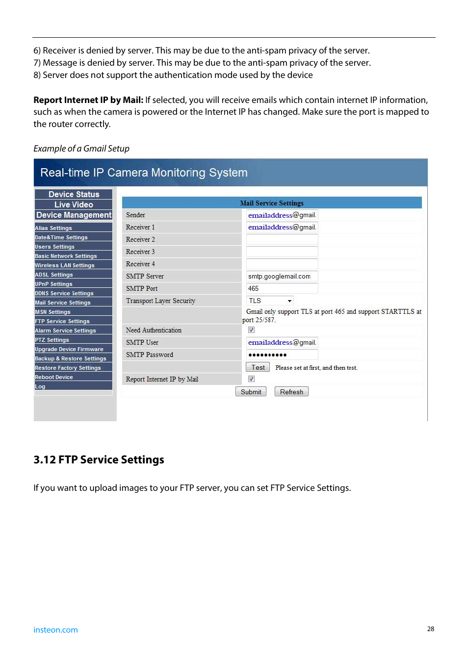 12 ftp service settings | INSTEON 75790, 75790WH Manual User Manual | Page 30 / 46