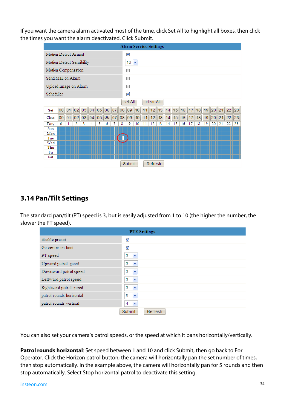 14 pan/tilt settings | INSTEON 75790, 75790WH Manual User Manual | Page 36 / 46