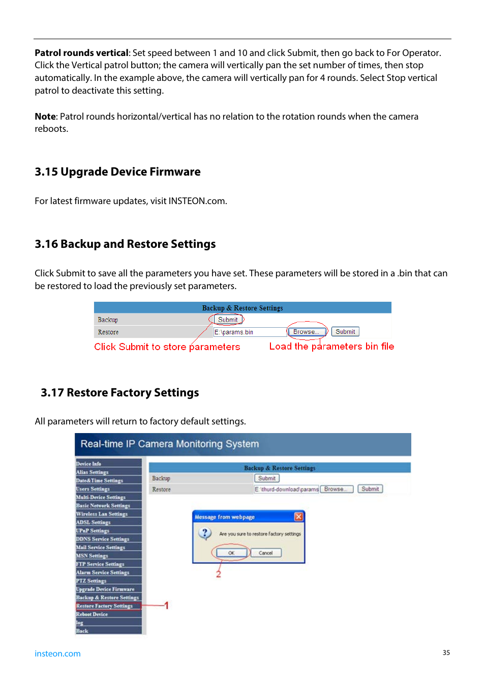15 upgrade device firmware, 16 backup and restore settings, 17 restore factory settings | INSTEON 75790, 75790WH Manual User Manual | Page 37 / 46
