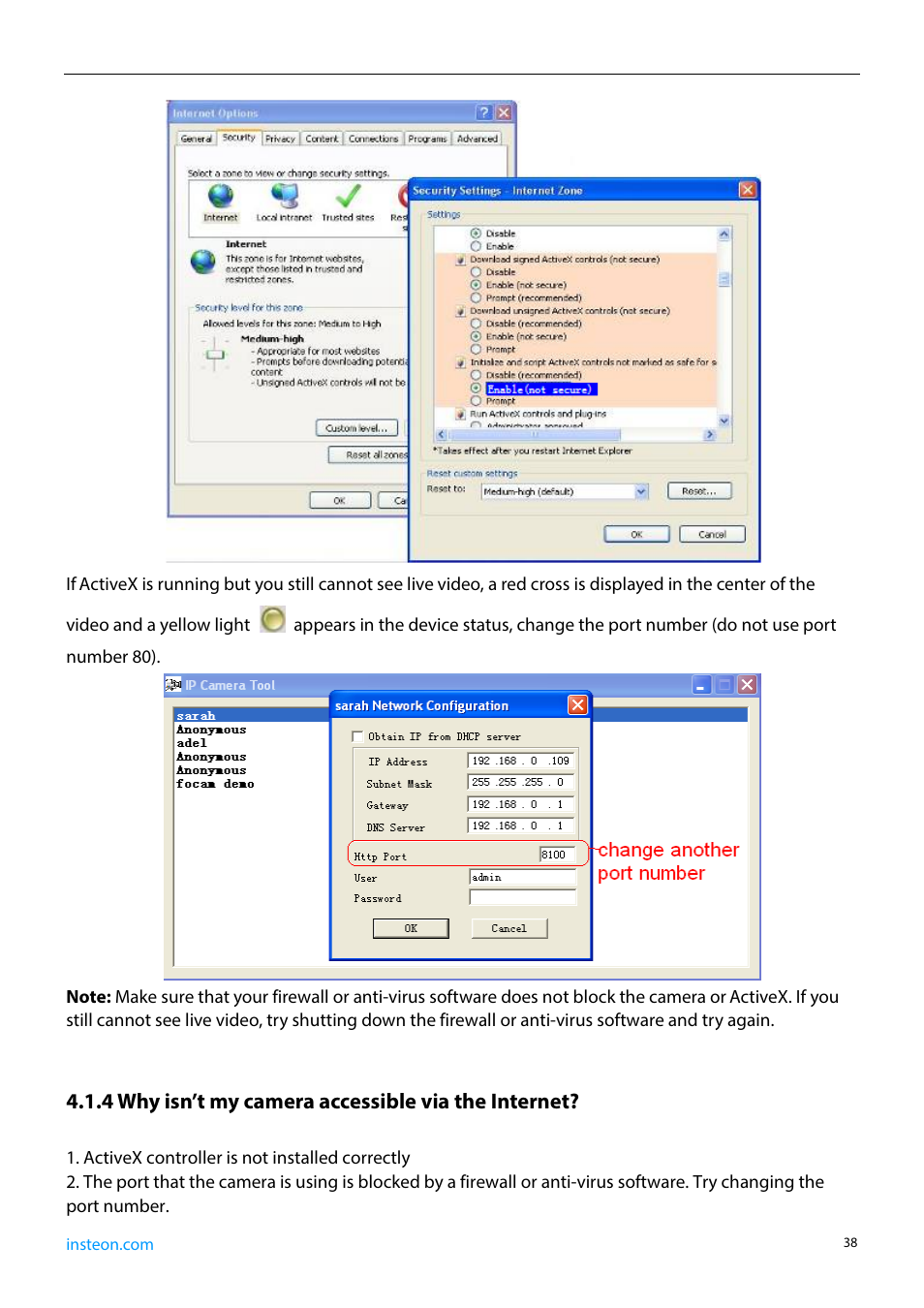 4 why isn’t my camera accessible via the internet | INSTEON 75790, 75790WH Manual User Manual | Page 40 / 46