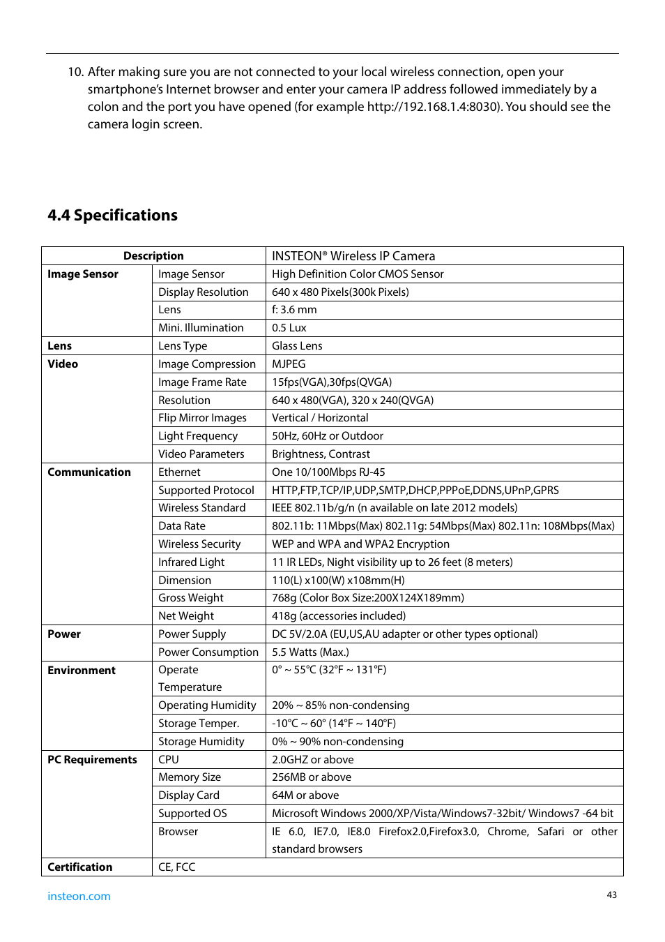 4 specifications | INSTEON 75790, 75790WH Manual User Manual | Page 45 / 46