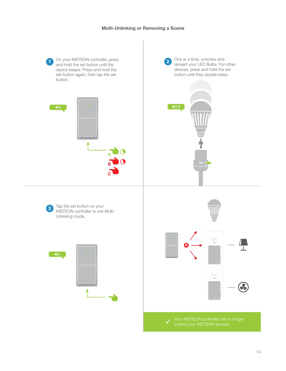 Multi-unlinking or removing a scene | INSTEON LED Bulb 2672-222 Manual Rev.3.0 User Manual | Page 14 / 26