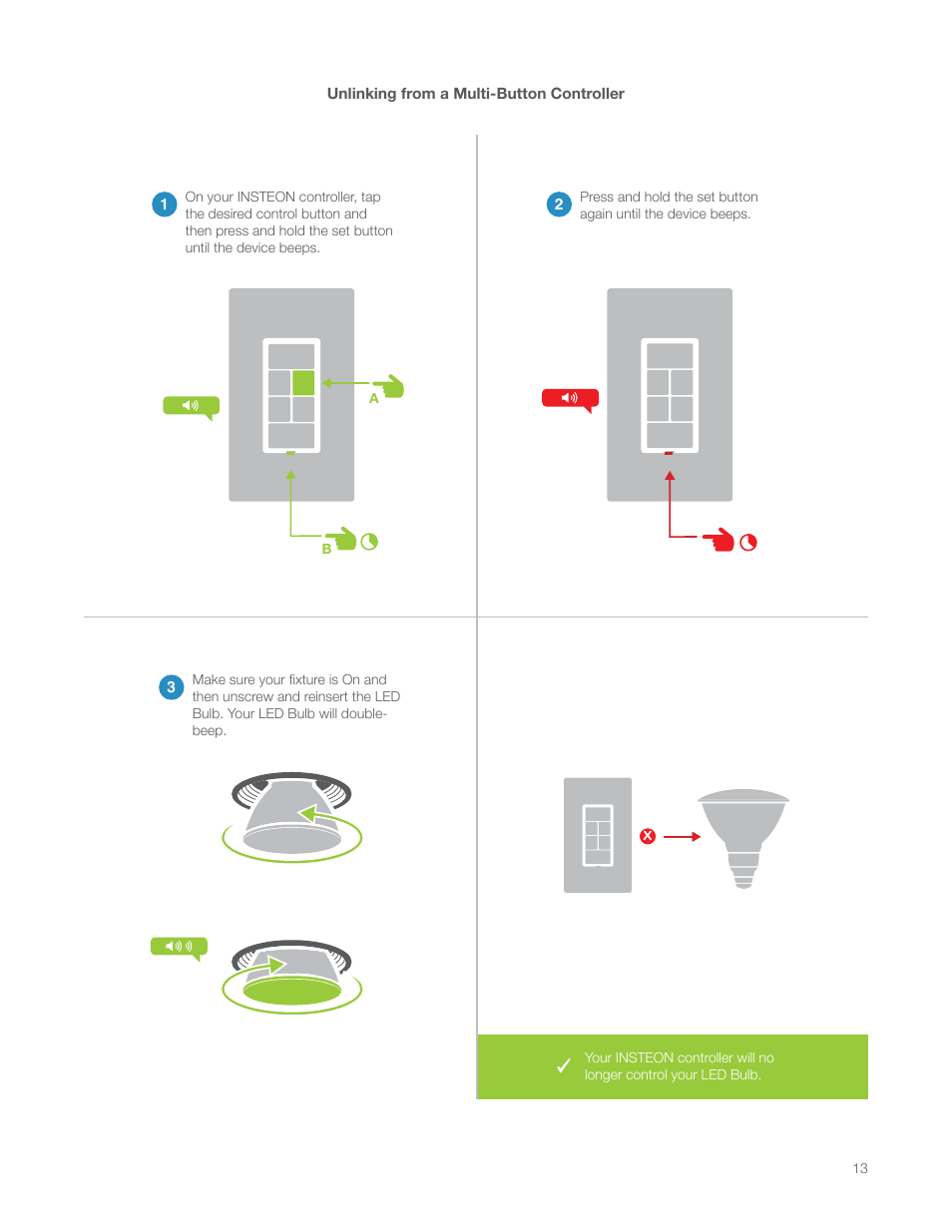 Unlinking from a multi-button controller | INSTEON LED Bulb (PAR38) 2674-222 Manual User Manual | Page 13 / 26