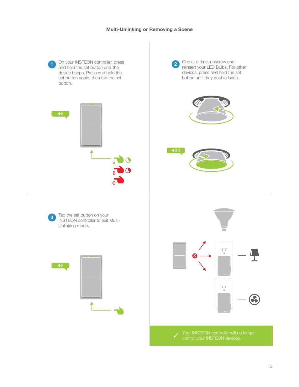 Multi-unlinking or removing a scene | INSTEON LED Bulb (PAR38) 2674-222 Manual User Manual | Page 14 / 26