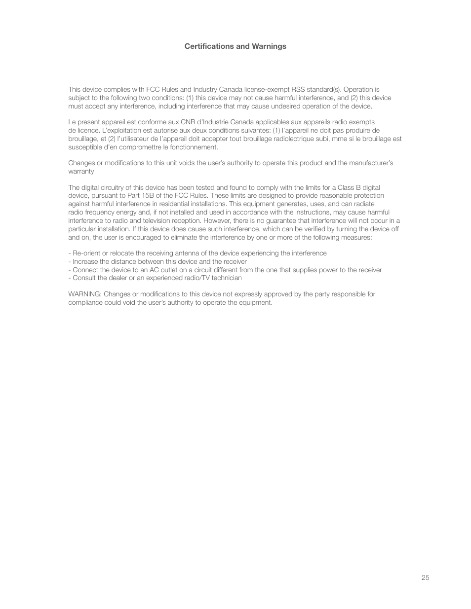 Certifications and warnings | INSTEON LED Bulb (PAR38) 2674-222 Manual User Manual | Page 25 / 26
