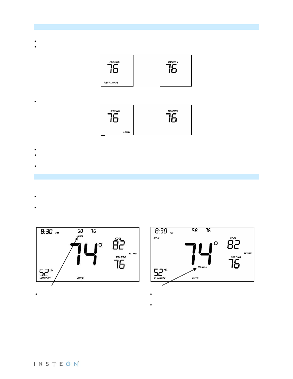 Fan and hold button operations, Master button operation | INSTEON Thermostat with Humidity (2441TH) Manual User Manual | Page 10 / 28