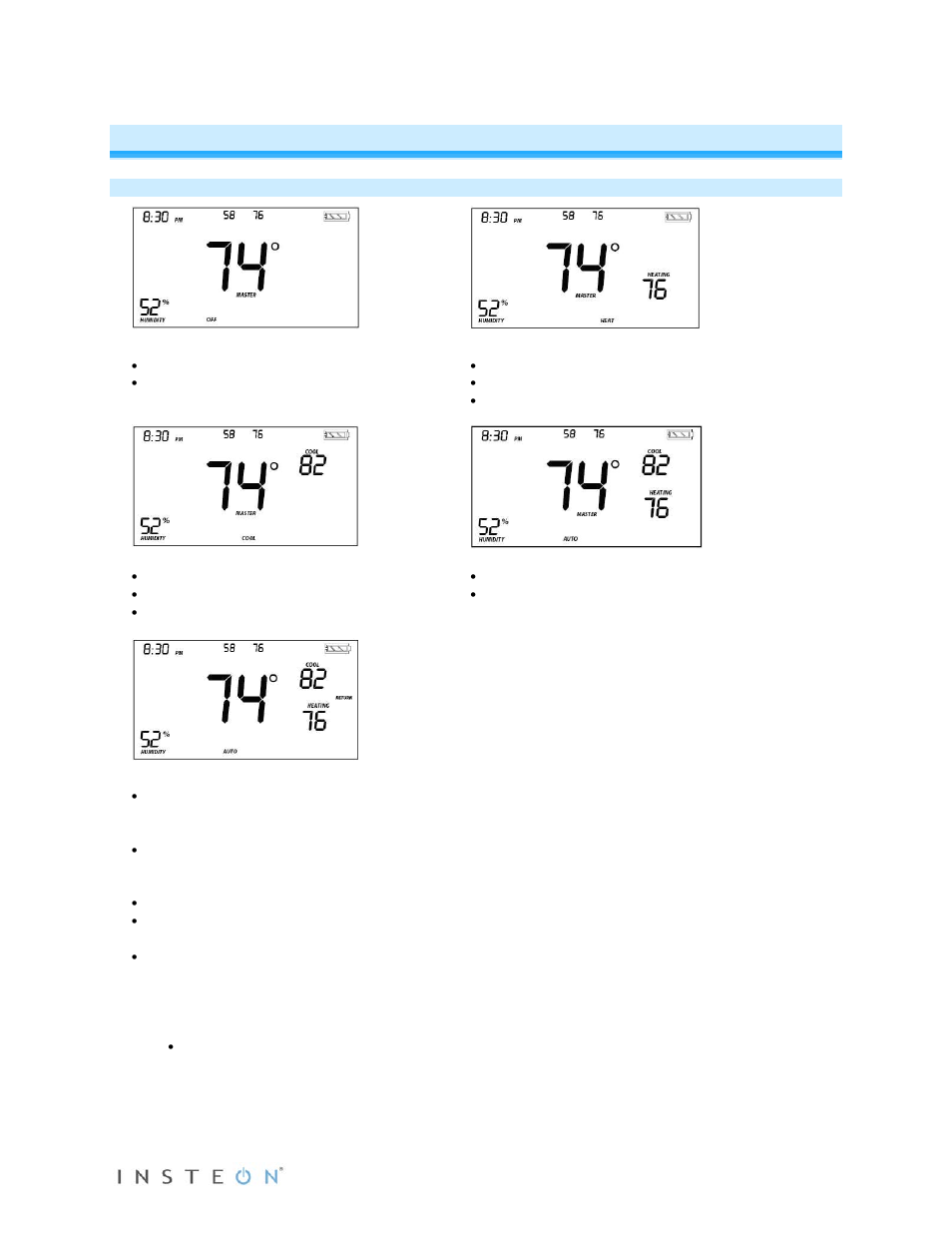 Mode button operation | INSTEON Wireless Thermostat with Humidity (2441ZTH) Manual User Manual | Page 5 / 27