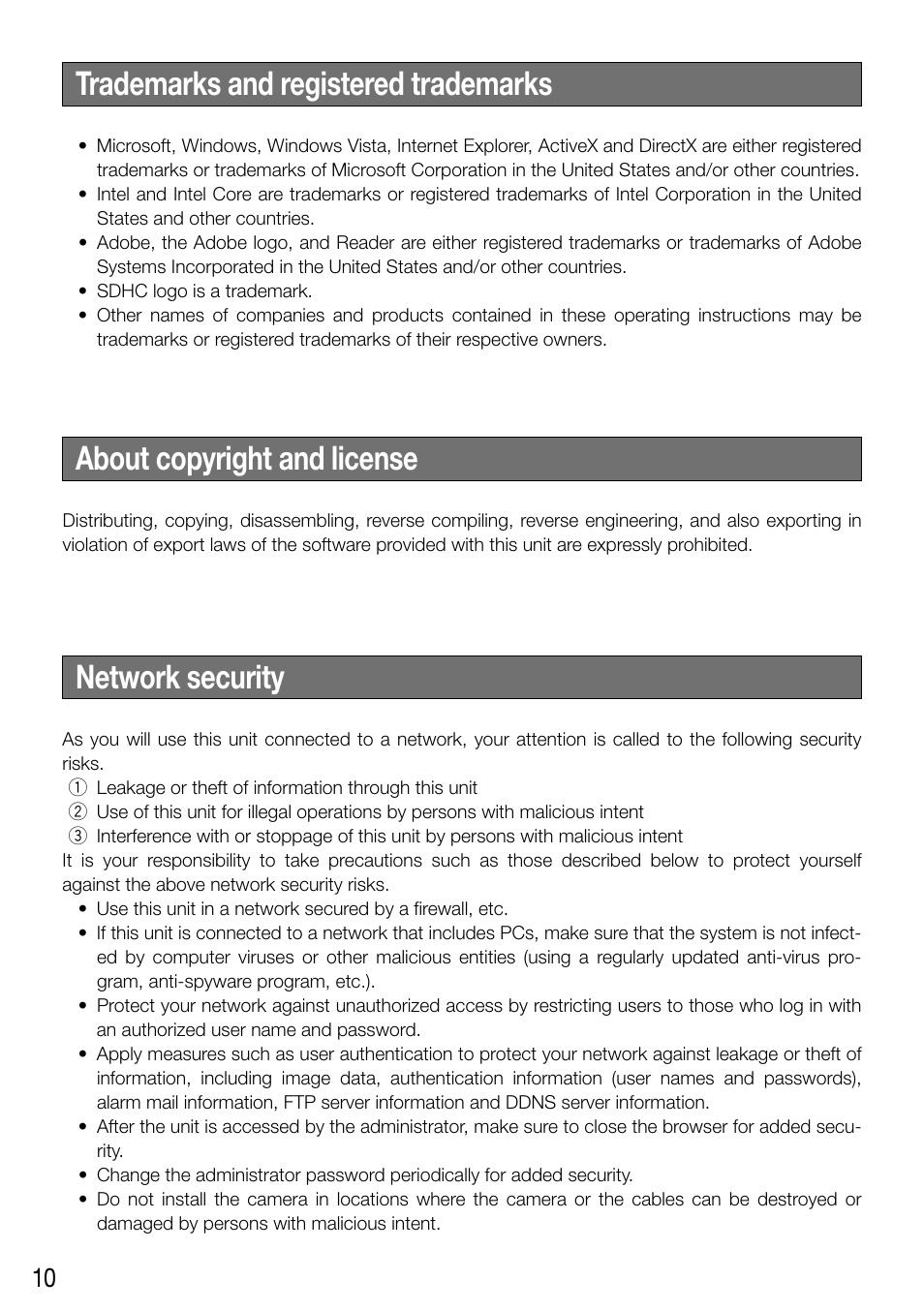 Network security | Panasonic WV-SF336 User Manual | Page 10 / 44