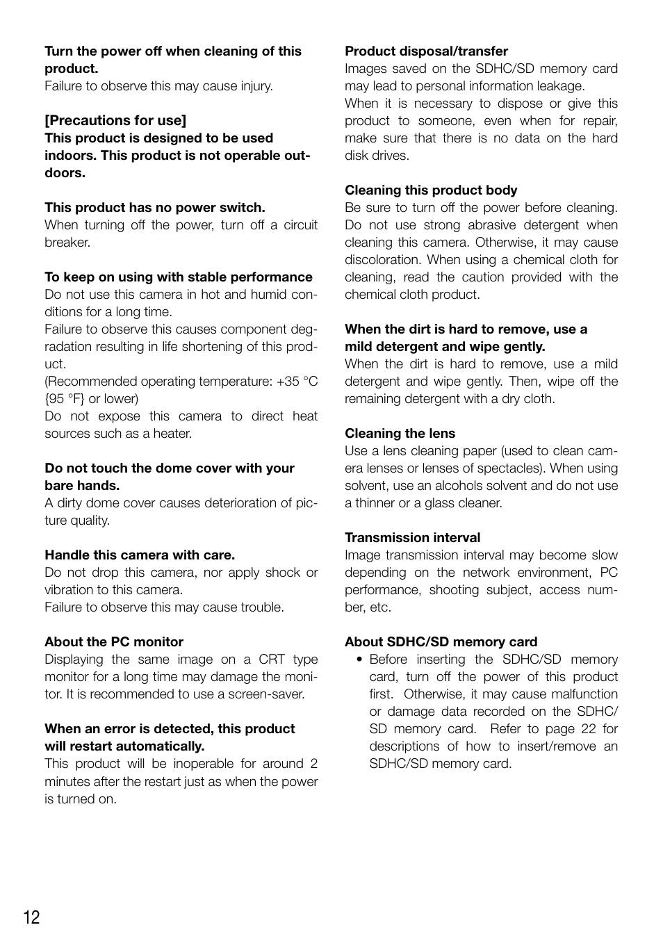 Panasonic WV-SF336 User Manual | Page 12 / 44
