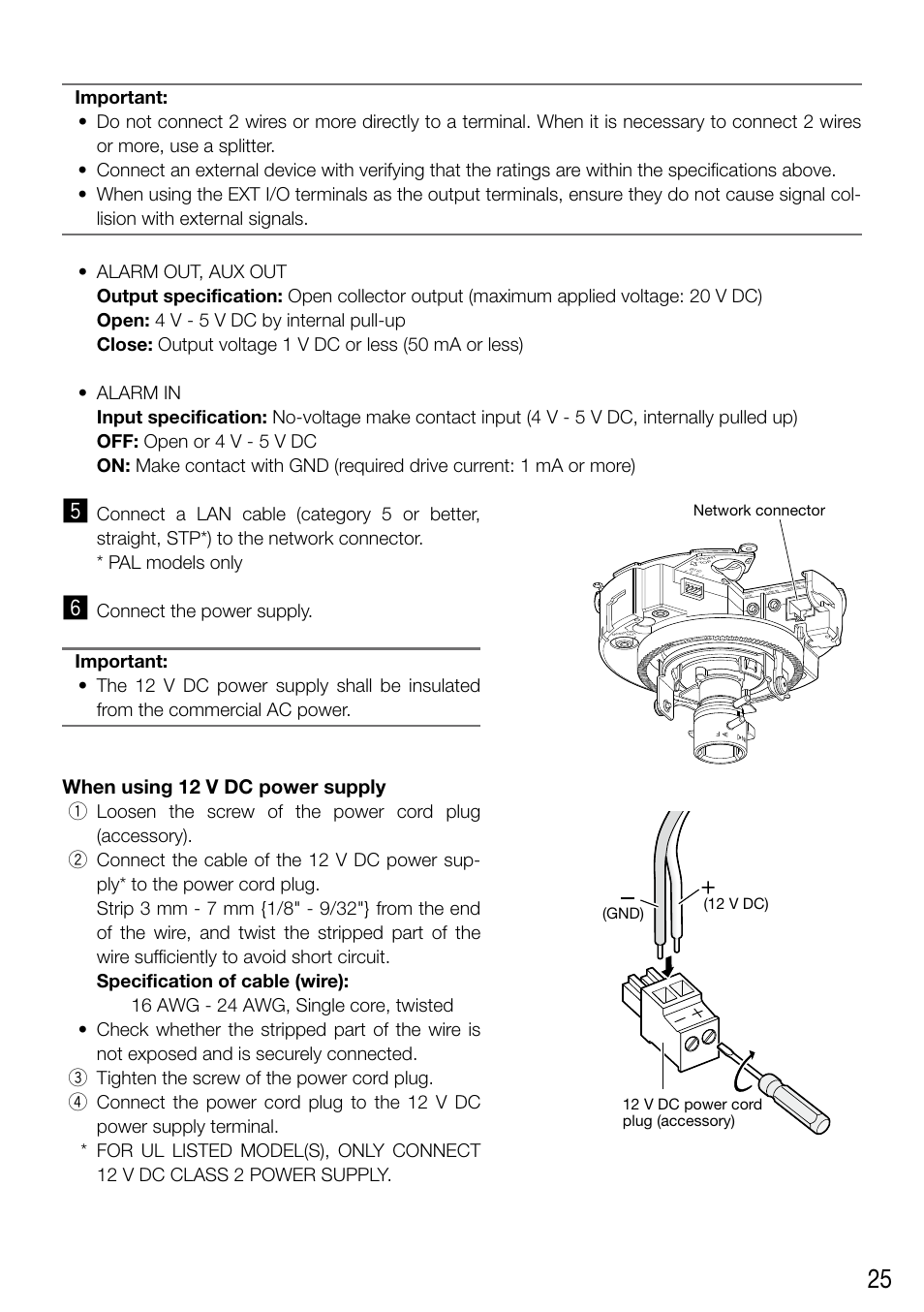 When using 12 v dc power supply | Panasonic WV-SF336 User Manual | Page 25 / 44