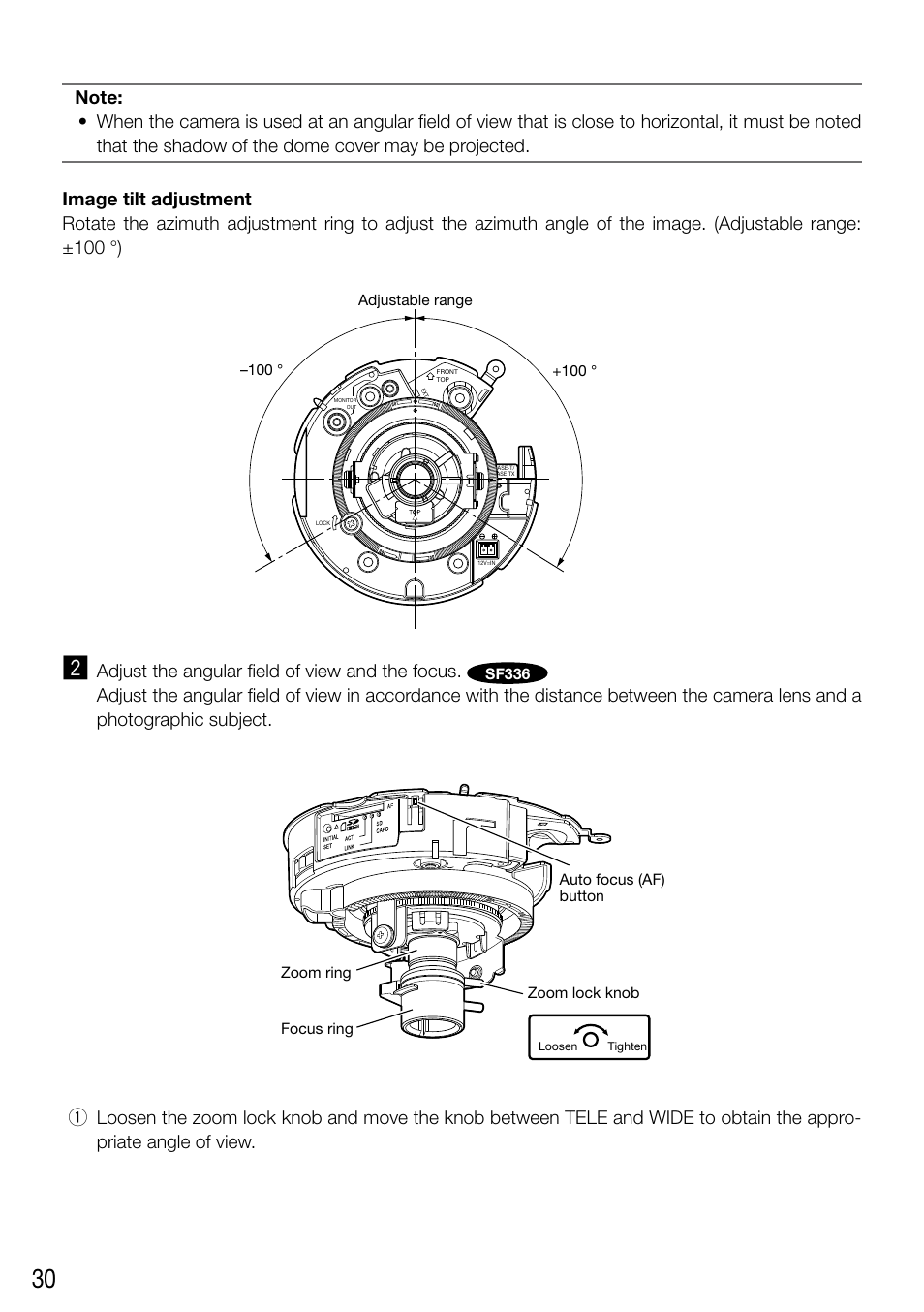 Adjust the angular field of view and the focus | Panasonic WV-SF336 User Manual | Page 30 / 44