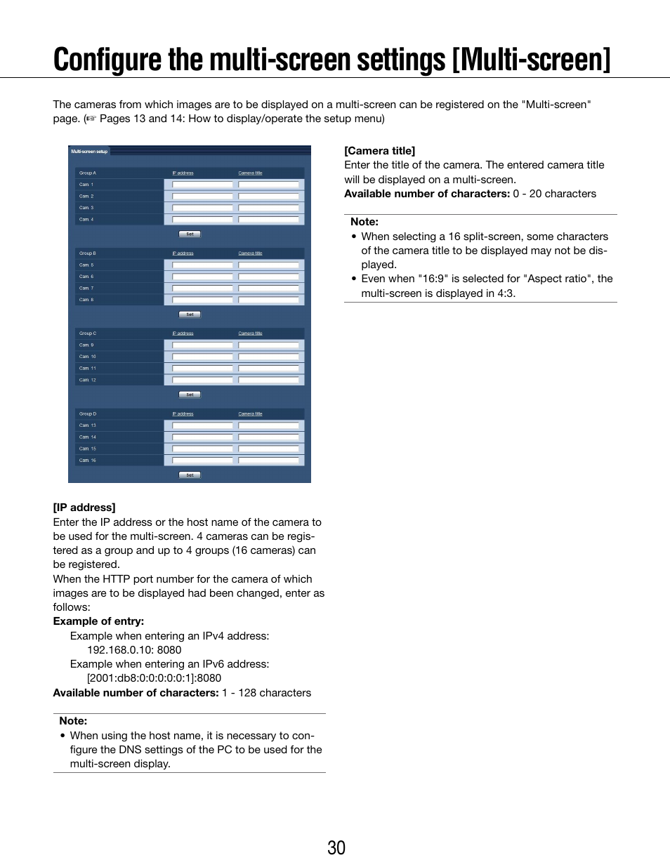 Configure the multi-screen settings [multi-screen | Panasonic WV-SP102 User Manual | Page 30 / 64