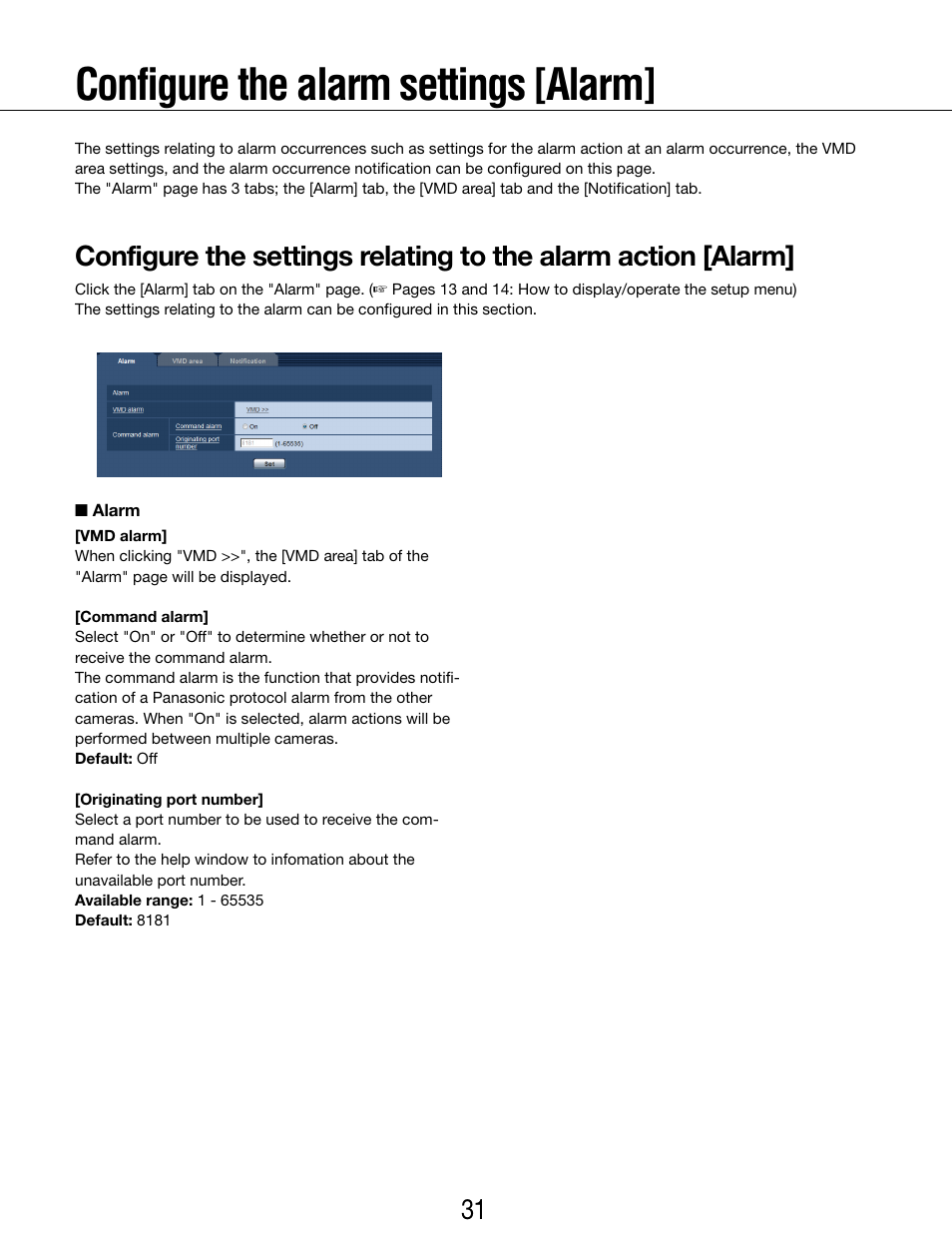 Configure the alarm settings [alarm | Panasonic WV-SP102 User Manual | Page 31 / 64