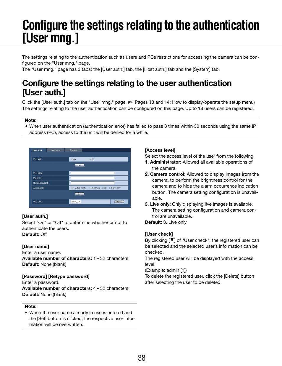 Panasonic WV-SP102 User Manual | Page 38 / 64