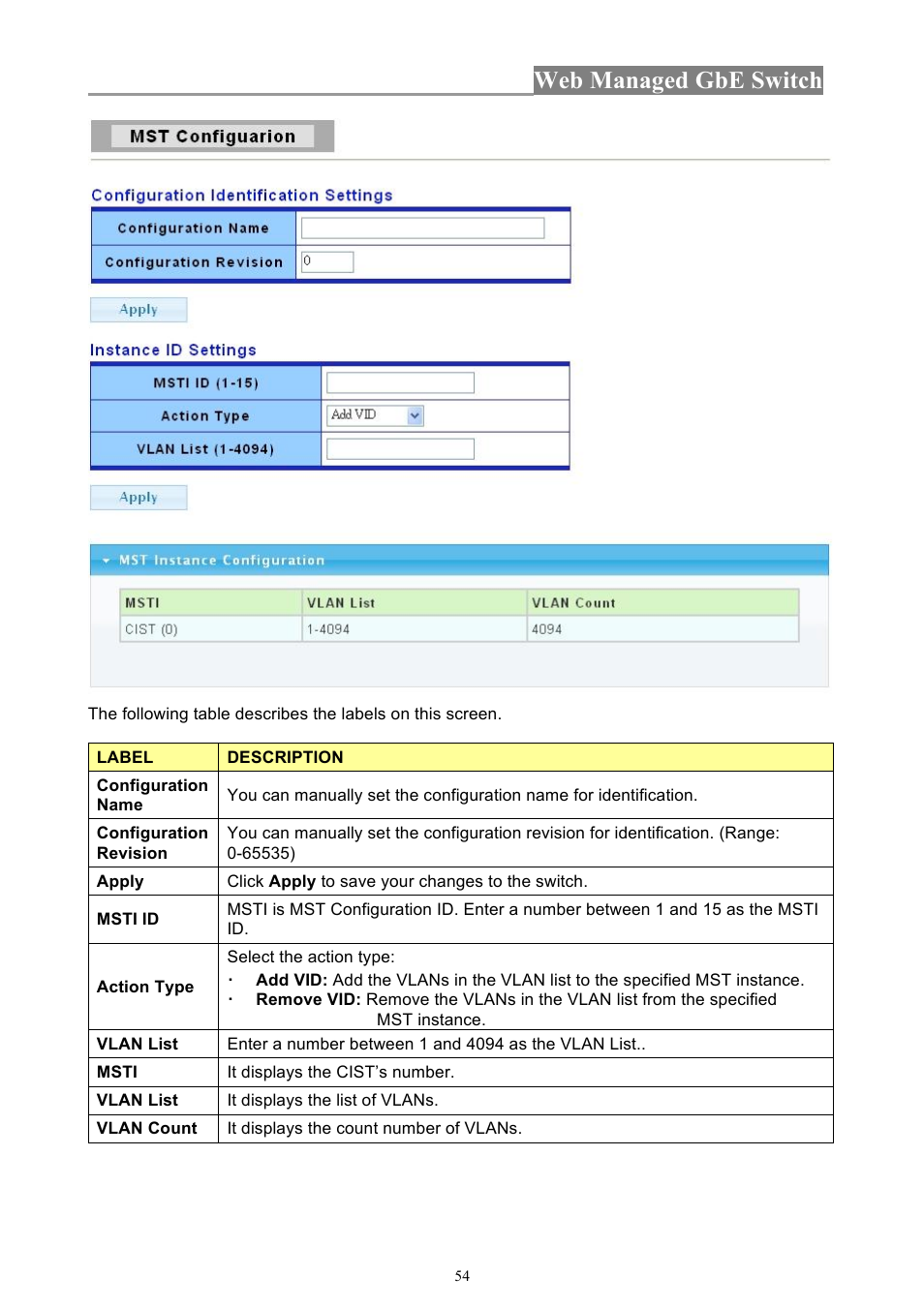 Web managed gbe switch | INTELLINET NETWORK 560801 24-Port Gigabit Managed Switch + 4 SFP Ports User Manual User Manual | Page 54 / 96