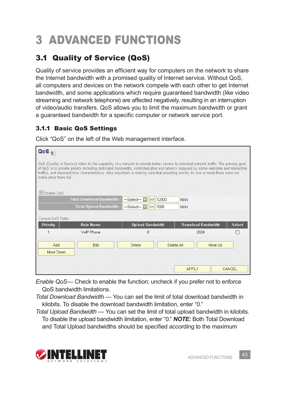 3 advanced functions, 1 quality of service (qos) | INTELLINET NETWORK 525268 User Manual User Manual | Page 43 / 75