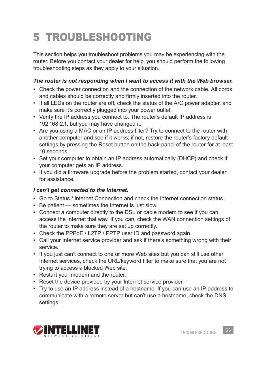 5 troubleshooting | INTELLINET NETWORK 524988 User Manual User Manual | Page 63 / 72