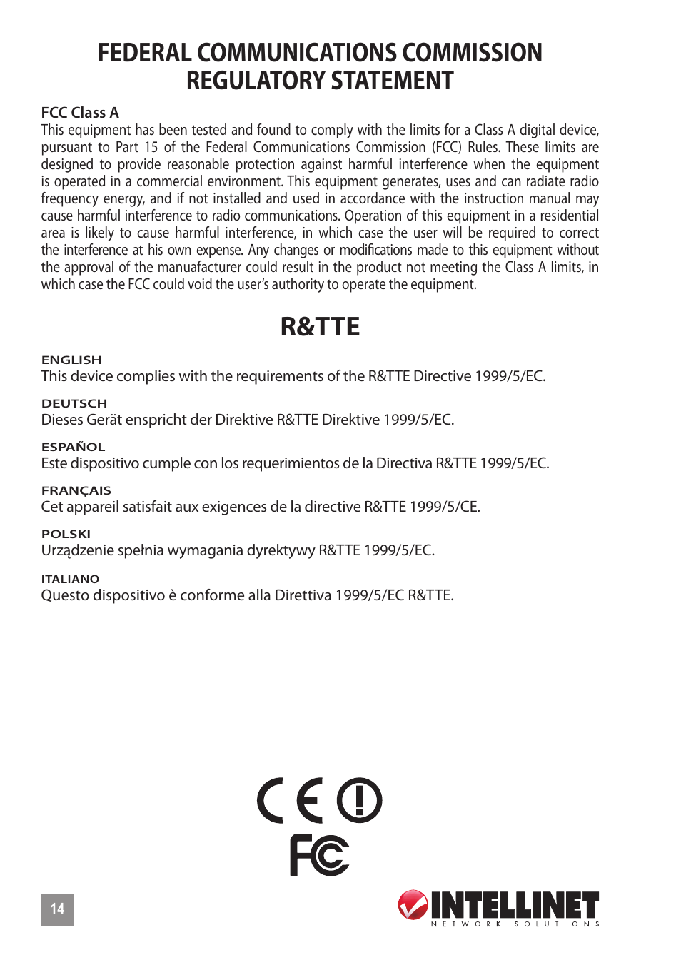 R&tte | INTELLINET NETWORK 524681 Quick Install Guide User Manual | Page 14 / 16