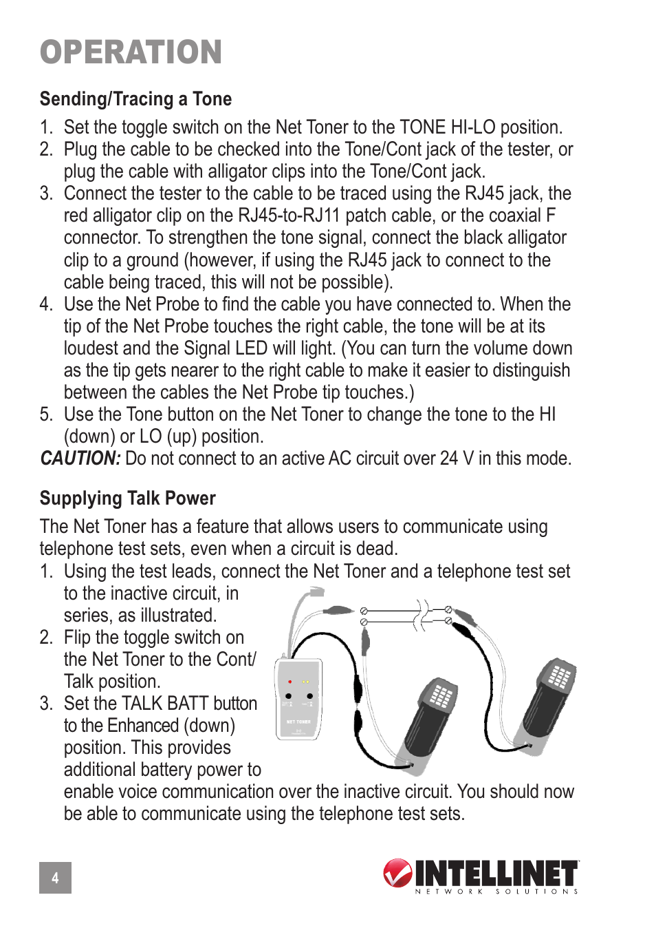 Operation | INTELLINET NETWORK 515566 Net Toner and Probe Kit User Manual | Page 4 / 12