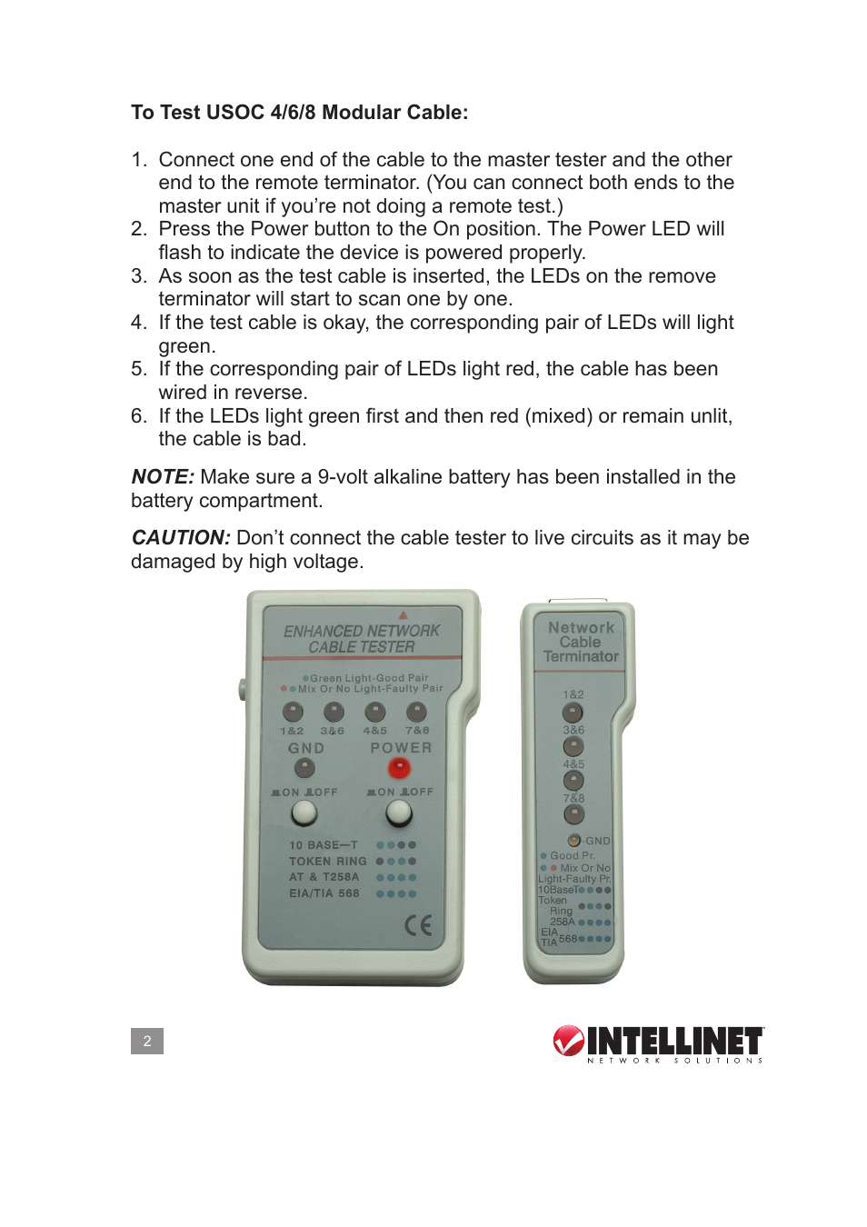 INTELLINET NETWORK 351898 Multifunction Cable Tester User Manual User Manual | Page 2 / 7