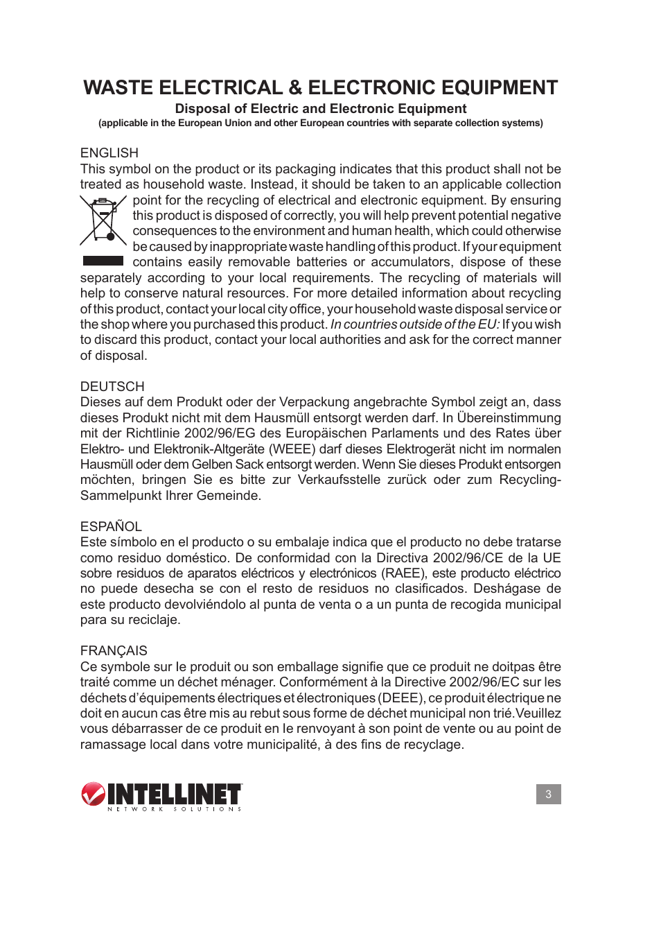 Waste electrical & electronic equipment | INTELLINET NETWORK 351898 Multifunction Cable Tester User Manual User Manual | Page 3 / 7