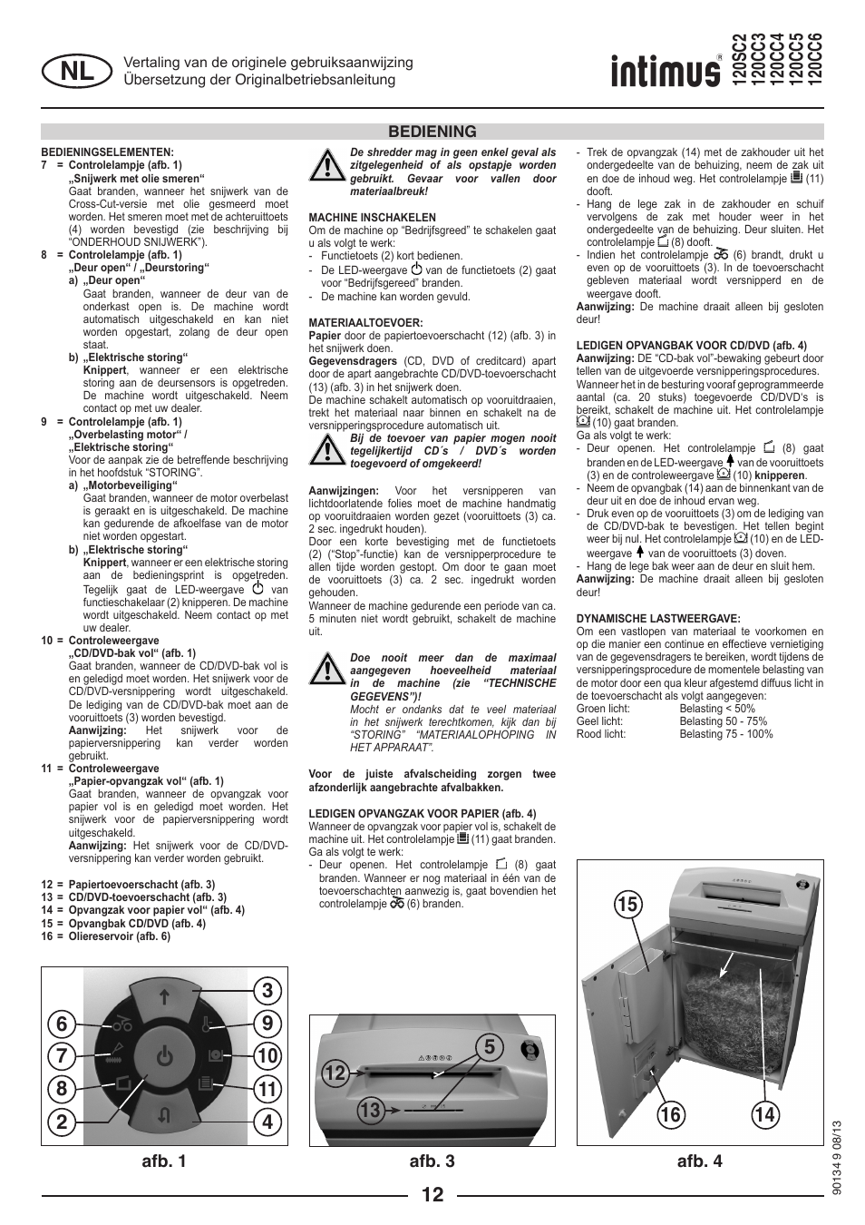 Afb. 1 afb. 3 afb. 4, Bediening | intimus 120 CC4 User Manual | Page 12 / 56