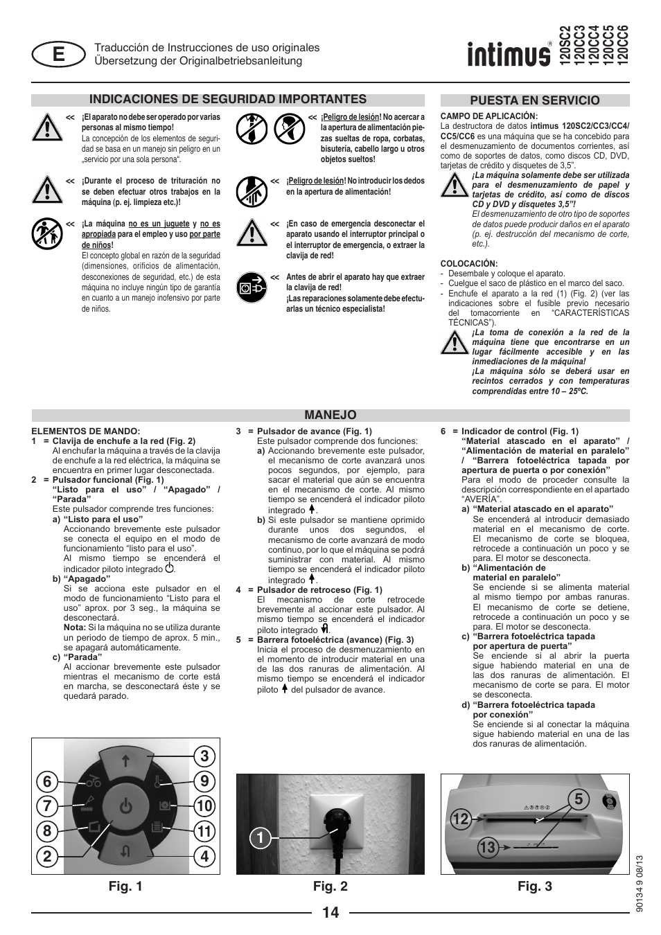 Fig. 1, Fig. 2, Fig. 3 | Indicaciones de seguridad importantes, Manejo puesta en servicio | intimus 120 CC4 User Manual | Page 14 / 56