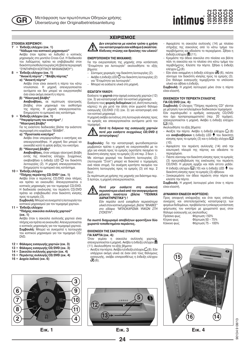 Ейк. 1 ейк. 3 ейк. 4, Χειρισμοσ | intimus 120 CC4 User Manual | Page 24 / 56