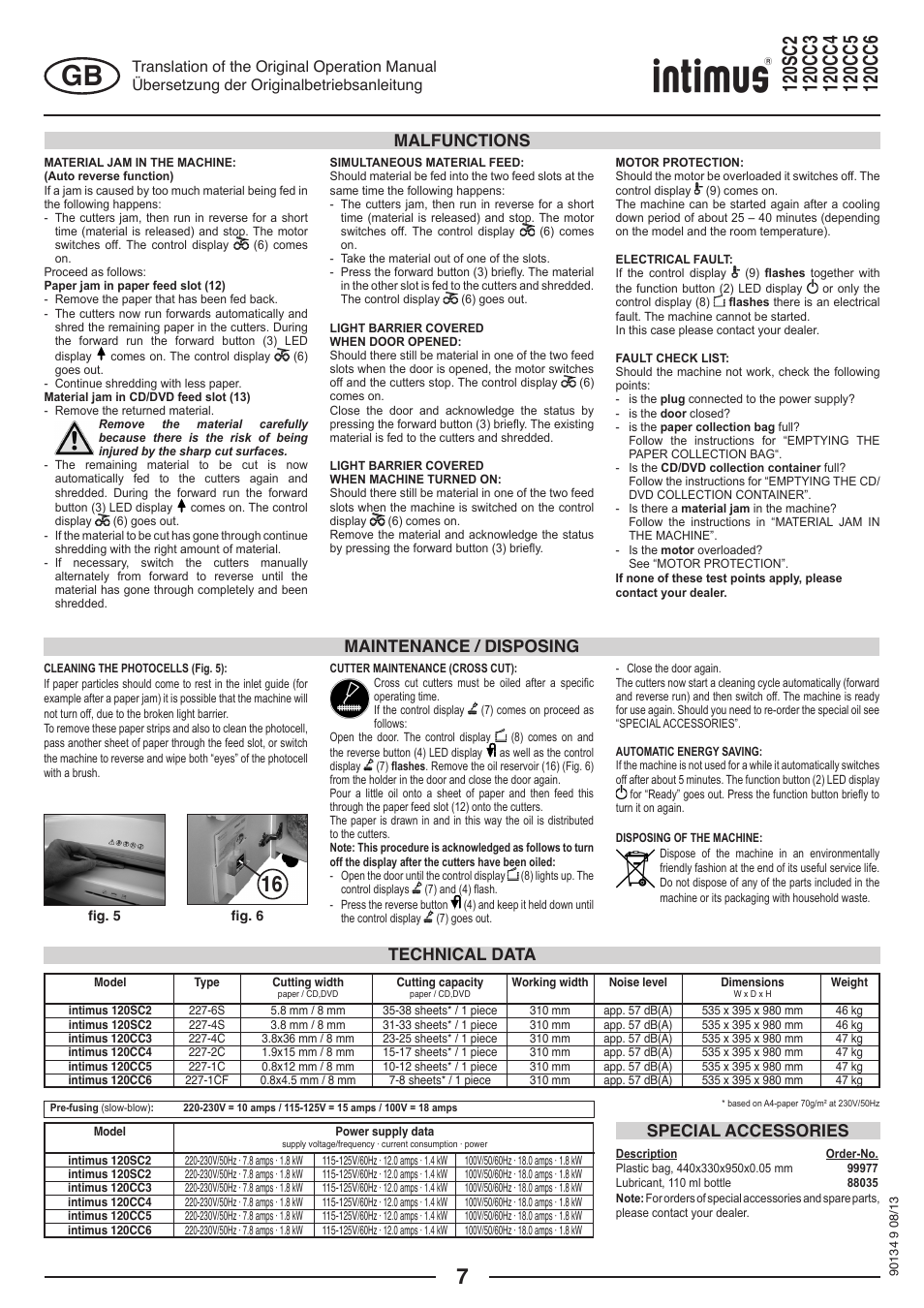 Malfunctions | intimus 120 CC4 User Manual | Page 7 / 56