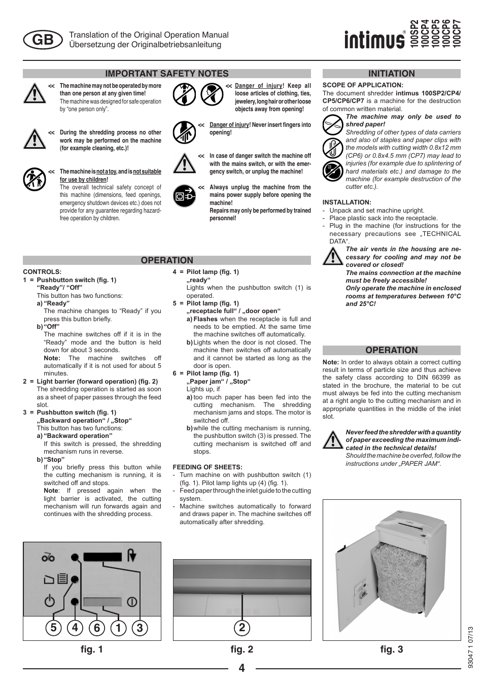 Fig. 1 fig. 2 fig. 3, Operation, Operation initiation | intimus 100 CP7 User Manual | Page 4 / 36