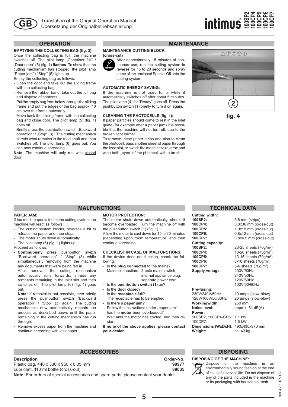 Fig. 4, Operation | intimus 100 CP7 User Manual | Page 5 / 36