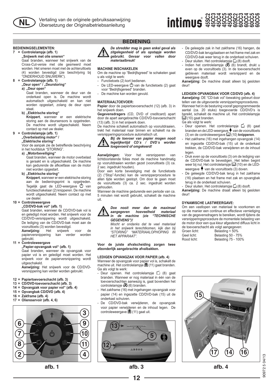 Afb. 1 afb. 3 afb. 4, Bediening | intimus 45 CC4 User Manual | Page 12 / 56