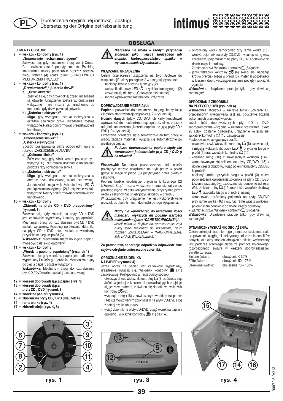 Rys. 1 rys. 3 rys. 4, Obsługa | intimus 45 CC4 User Manual | Page 39 / 56