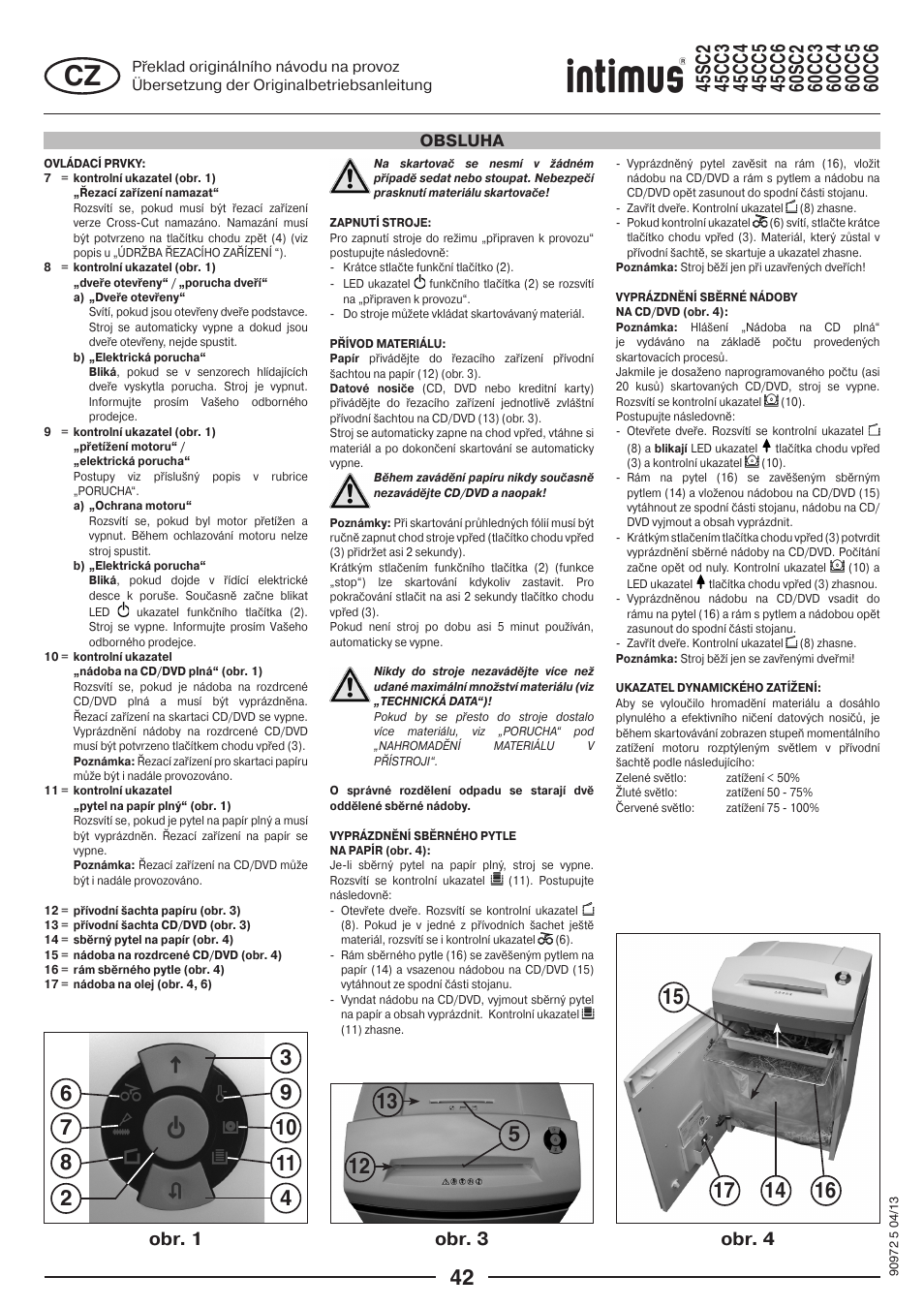 Obr. 1 obr. 3 obr. 4, Obsluha | intimus 45 CC4 User Manual | Page 42 / 56