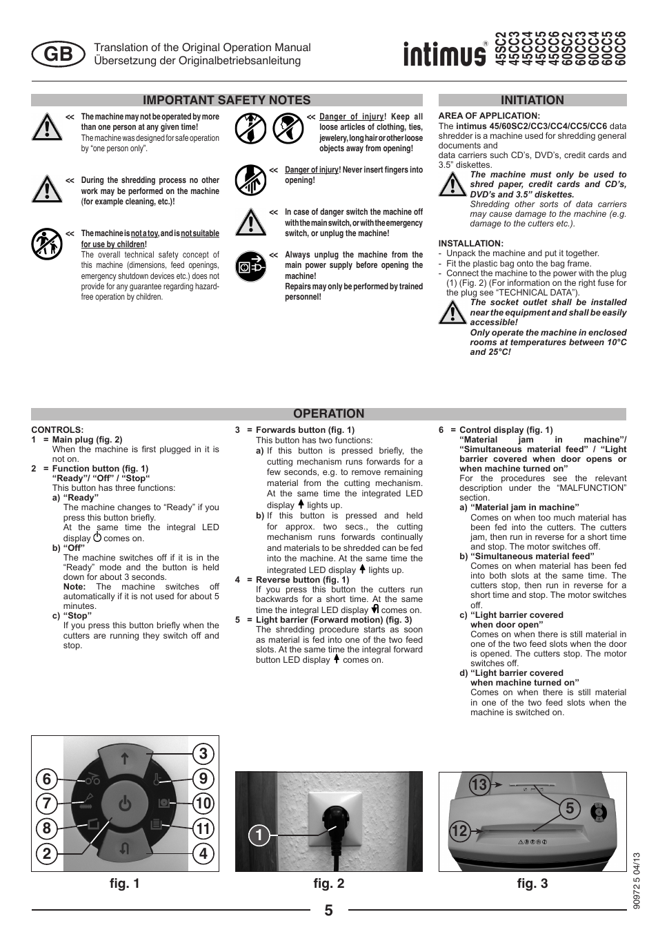 Fig. 1 fig. 2 fig. 3, Operation initiation | intimus 45 CC4 User Manual | Page 5 / 56