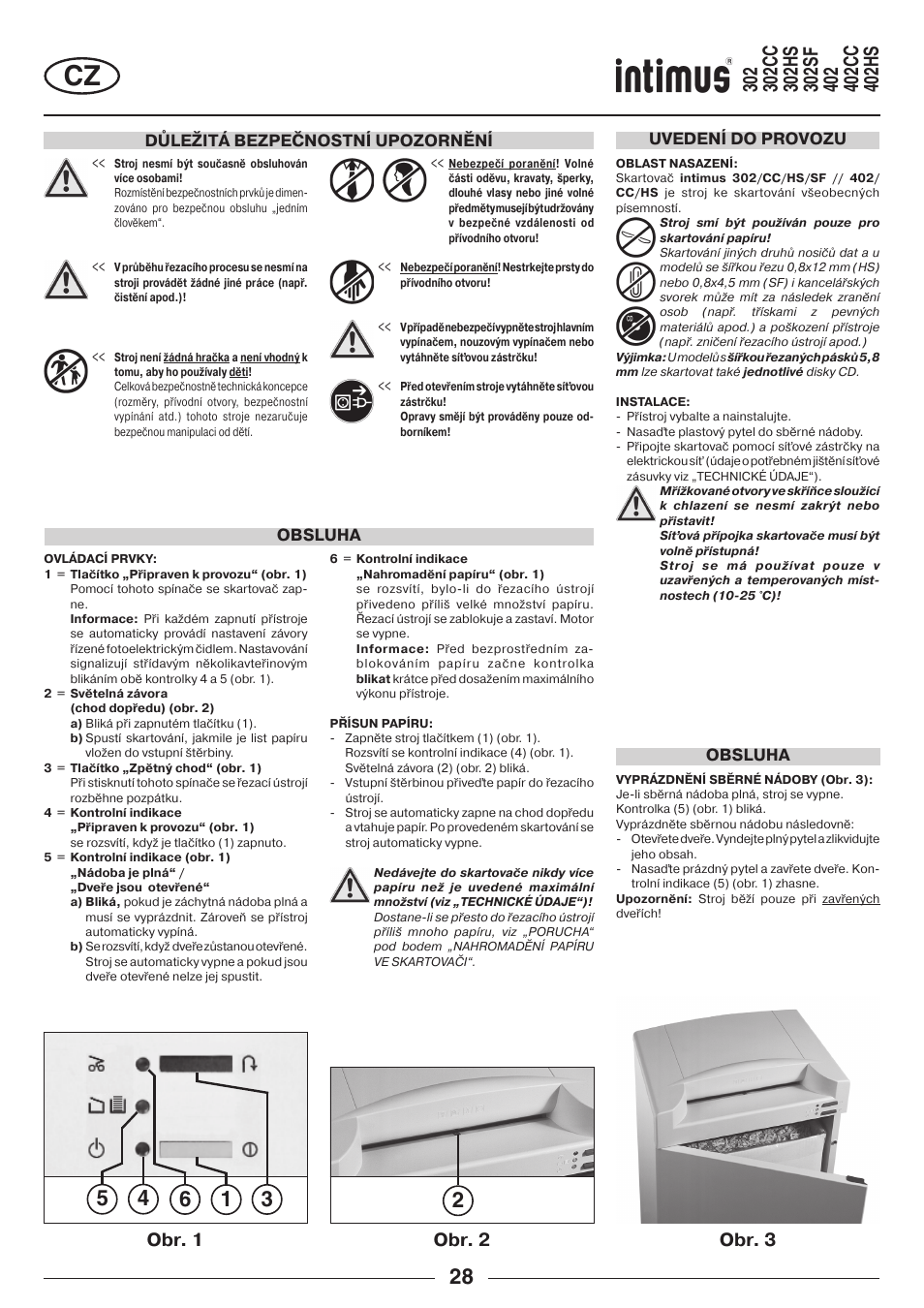 Obr. 1 obr. 2 obr. 3, Důležitá bezpečnostní upozornění, Obsluha | Uvedení do provozu obsluha | intimus 402 Wide Body User Manual | Page 28 / 48