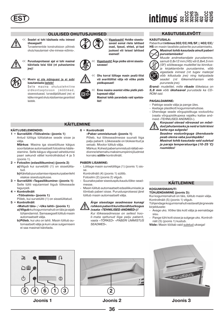 Joonis 1 joonis 2 joonis 3, Olulised ohutusjuhised, Käitlemine | Käitlemine kasutuselevõtt | intimus 402 Wide Body User Manual | Page 36 / 48