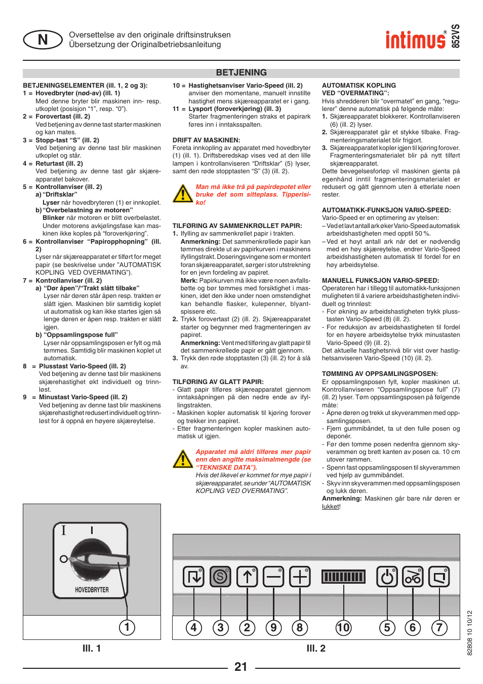 S852vs, Ill. 1 ill. 2 | intimus 852 VS User Manual | Page 21 / 36