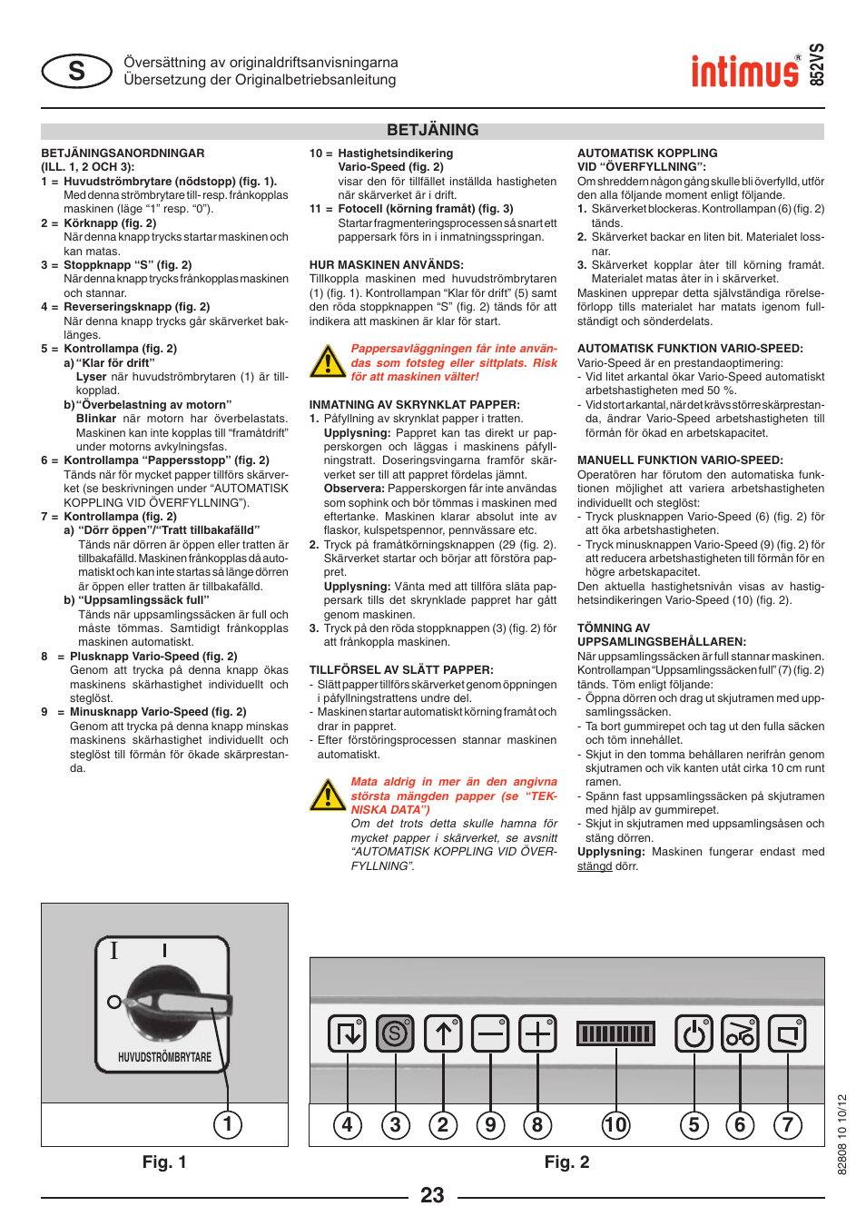 S852vs, Fig. 2, Fig. 1 | intimus 852 VS User Manual | Page 23 / 36