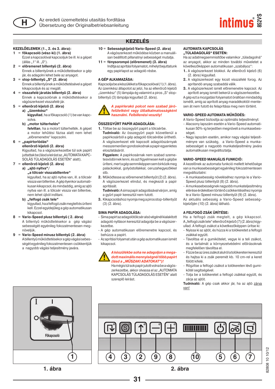 S852vs, Ábra 2. ábra, Kezelés | intimus 852 VS User Manual | Page 31 / 36