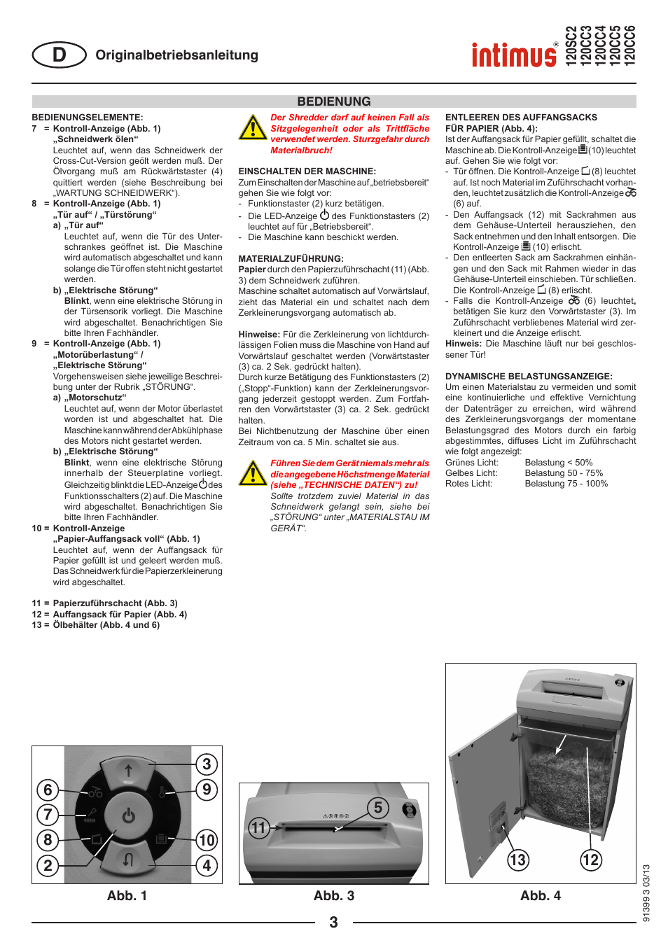 Abb. 1 abb. 3 abb. 4 originalbetriebsanleitung, Bedienung | intimus 120 CC6 User Manual | Page 3 / 56