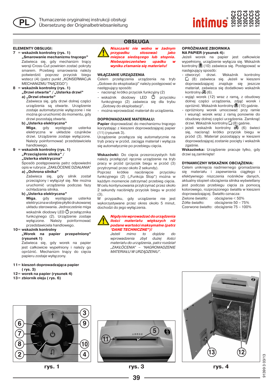 Rys. 1 rys. 3 rys. 4, Obsługa | intimus 120 CC6 User Manual | Page 39 / 56