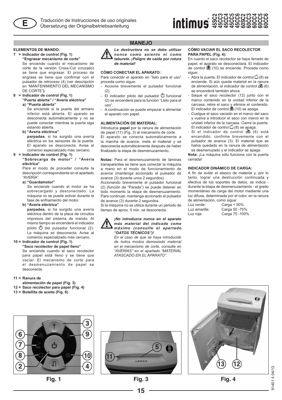 Fig. 1 fig. 4 fig. 3, Manejo | intimus 45 CC6 User Manual | Page 15 / 56